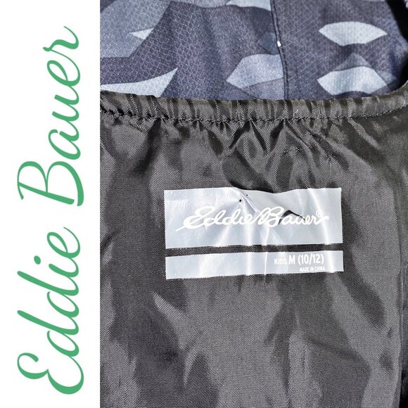 EDDIE BAUER POWDER SEARCH SKI BIB GRAY GEOMETRIC WINTER INSULATED, YOUTH MEDIUM - Picture 10 of 16